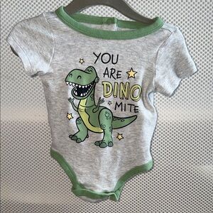 Gray and Green Dinosaur Baby Onesie